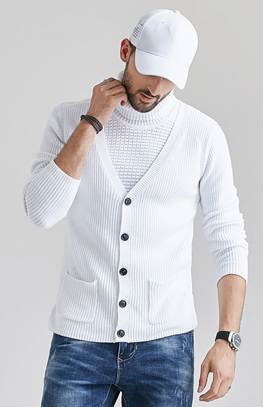 Men's Turtleneck Sweater Slim Thin Knit Cardigan