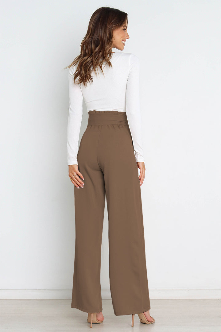 Trendsi Cupid Beauty Supplies Women Pants Tie Front Paperbag Wide Leg Pants