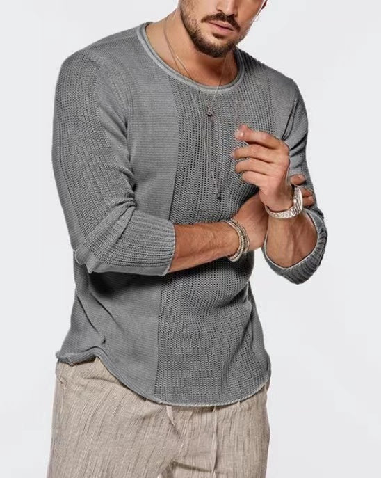 Men's Soft Contrast Sweaters Pullover Classic Ribbed Turtleneck Sweater