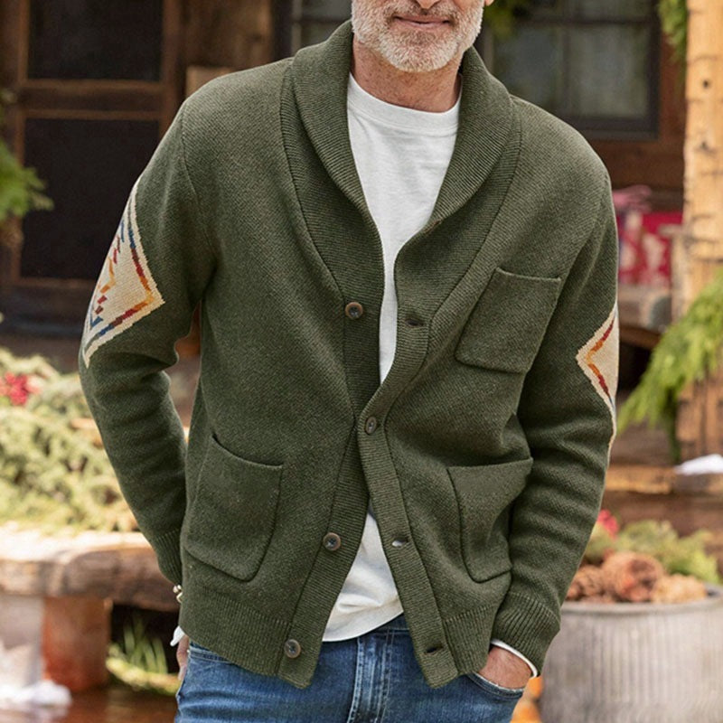 Men's Geometric -print Patch Sweater Cardigan