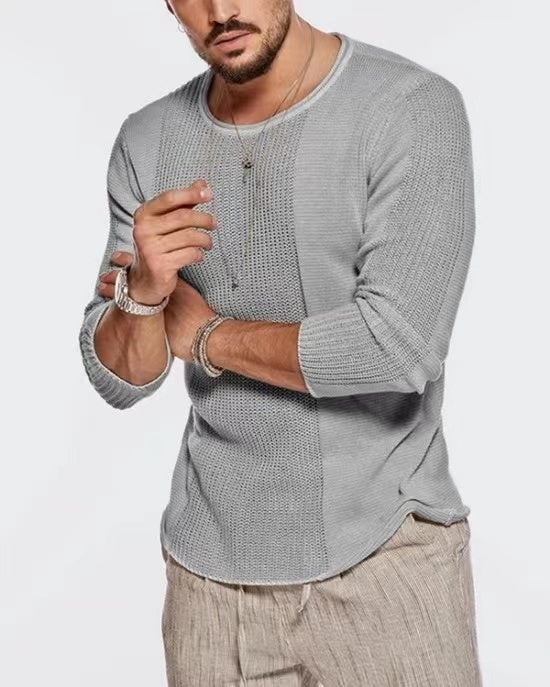 Men's Soft Contrast Sweaters Pullover Classic Ribbed Turtleneck Sweater
