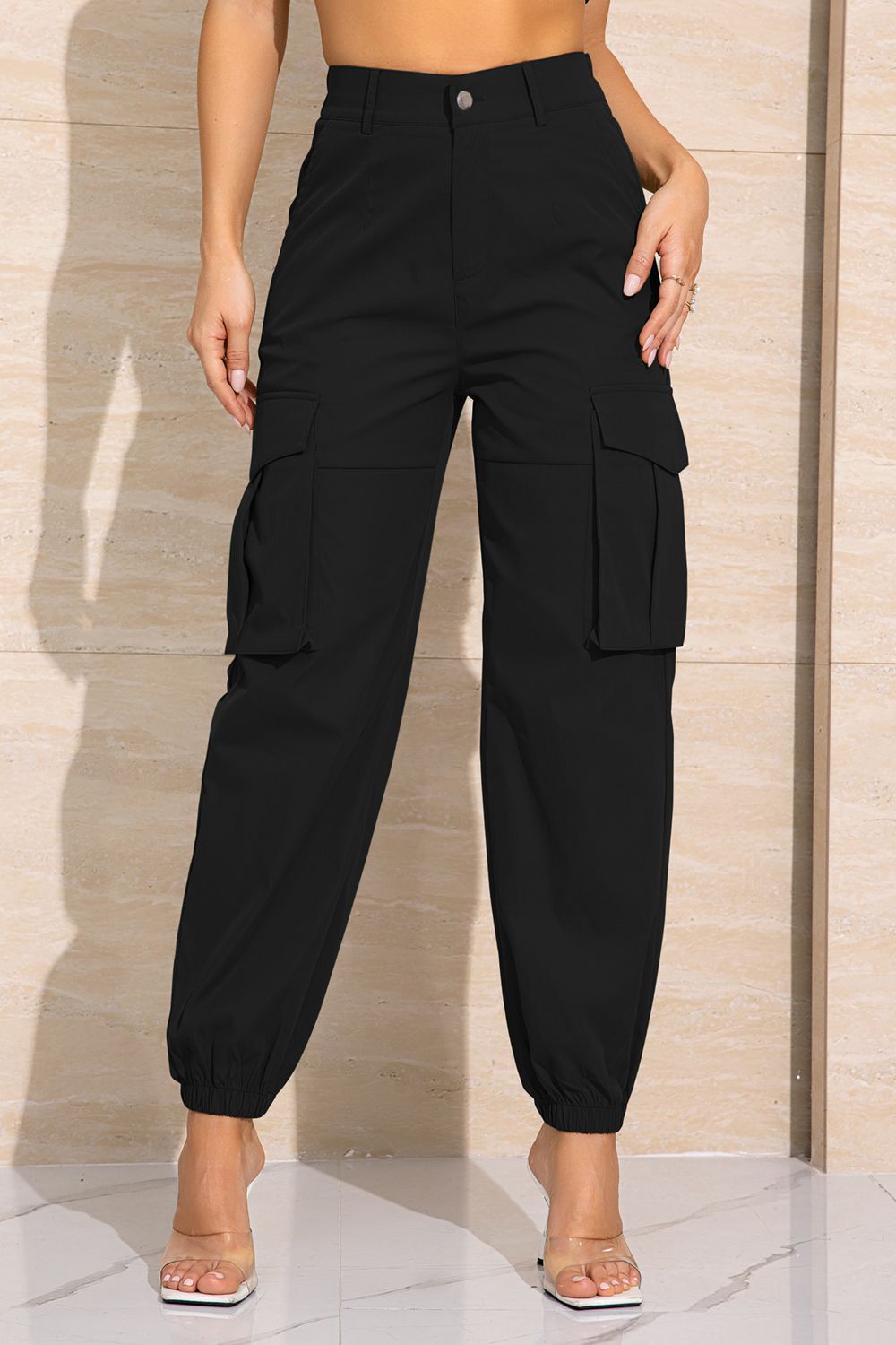 Trendsi Cupid Beauty Supplies Black / S Women Pants Double Take Buttoned High Waist Long Pants with Pockets