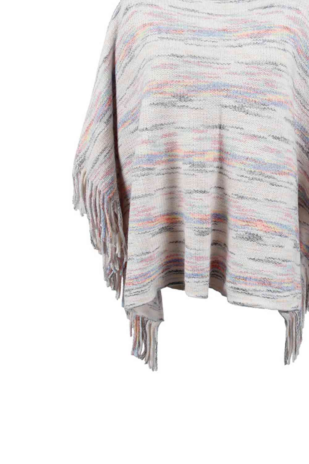 Round Neck Poncho with Fringe Detail Sleeves - Stylish Fashion
