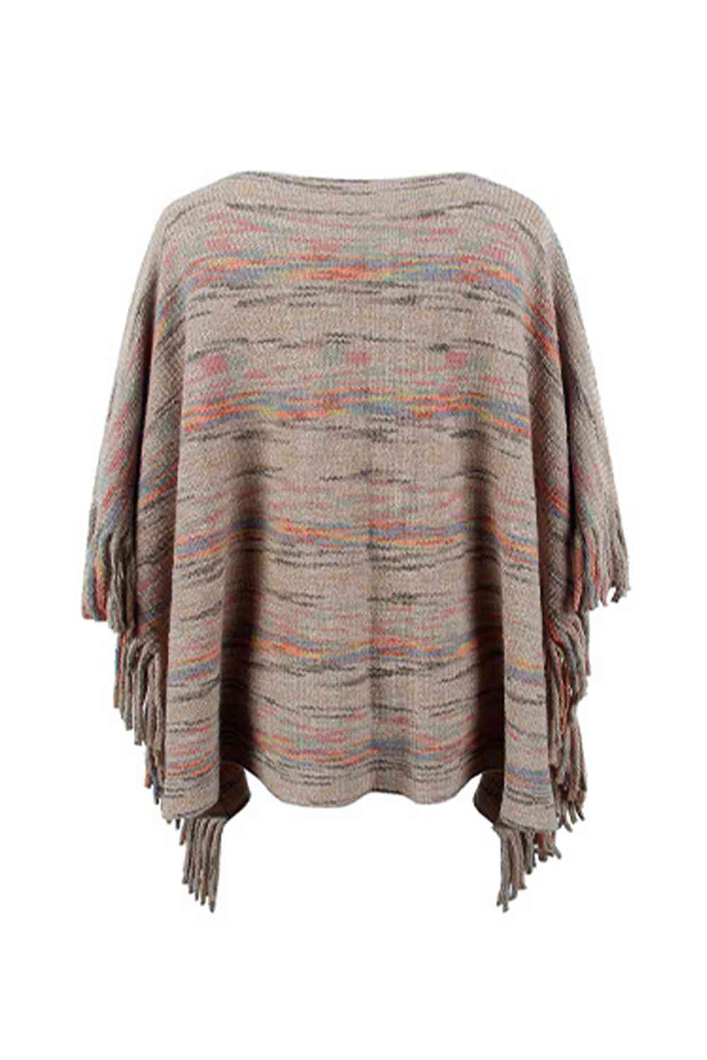 Round Neck Poncho with Fringe Detail Sleeves - Stylish Fashion