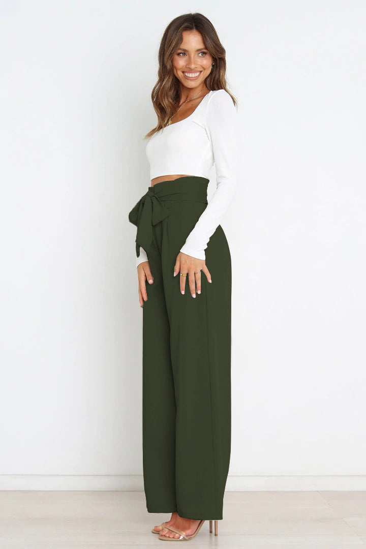 Trendsi Cupid Beauty Supplies Women Pants Tie Front Paperbag Wide Leg Pants