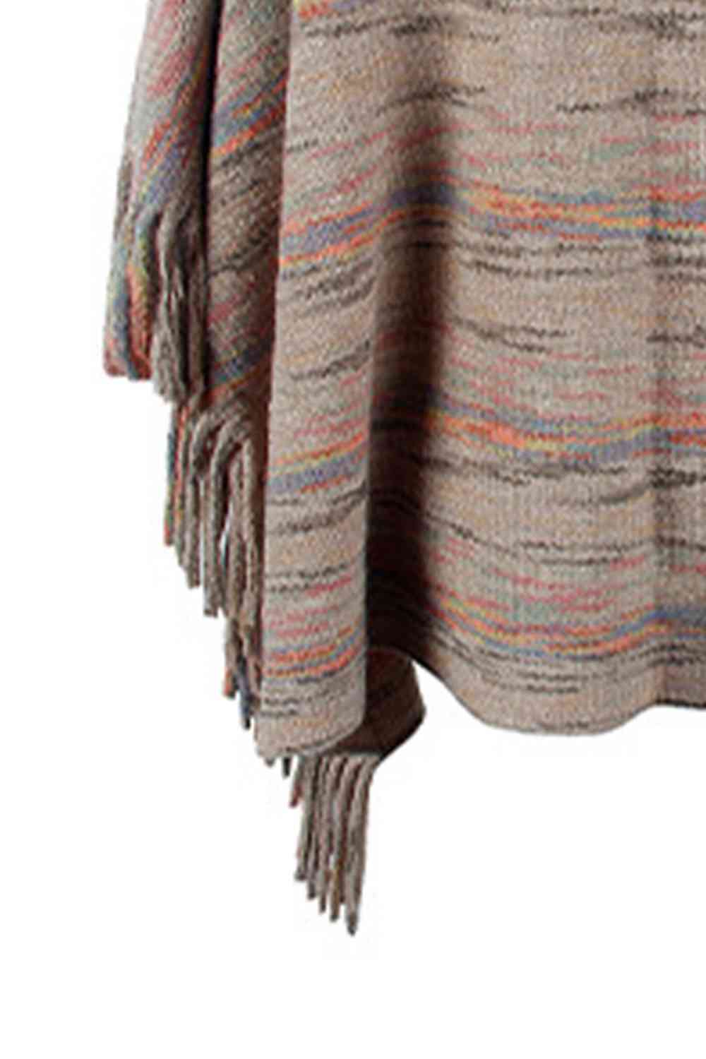 Round Neck Poncho with Fringe Detail Sleeves - Stylish Fashion