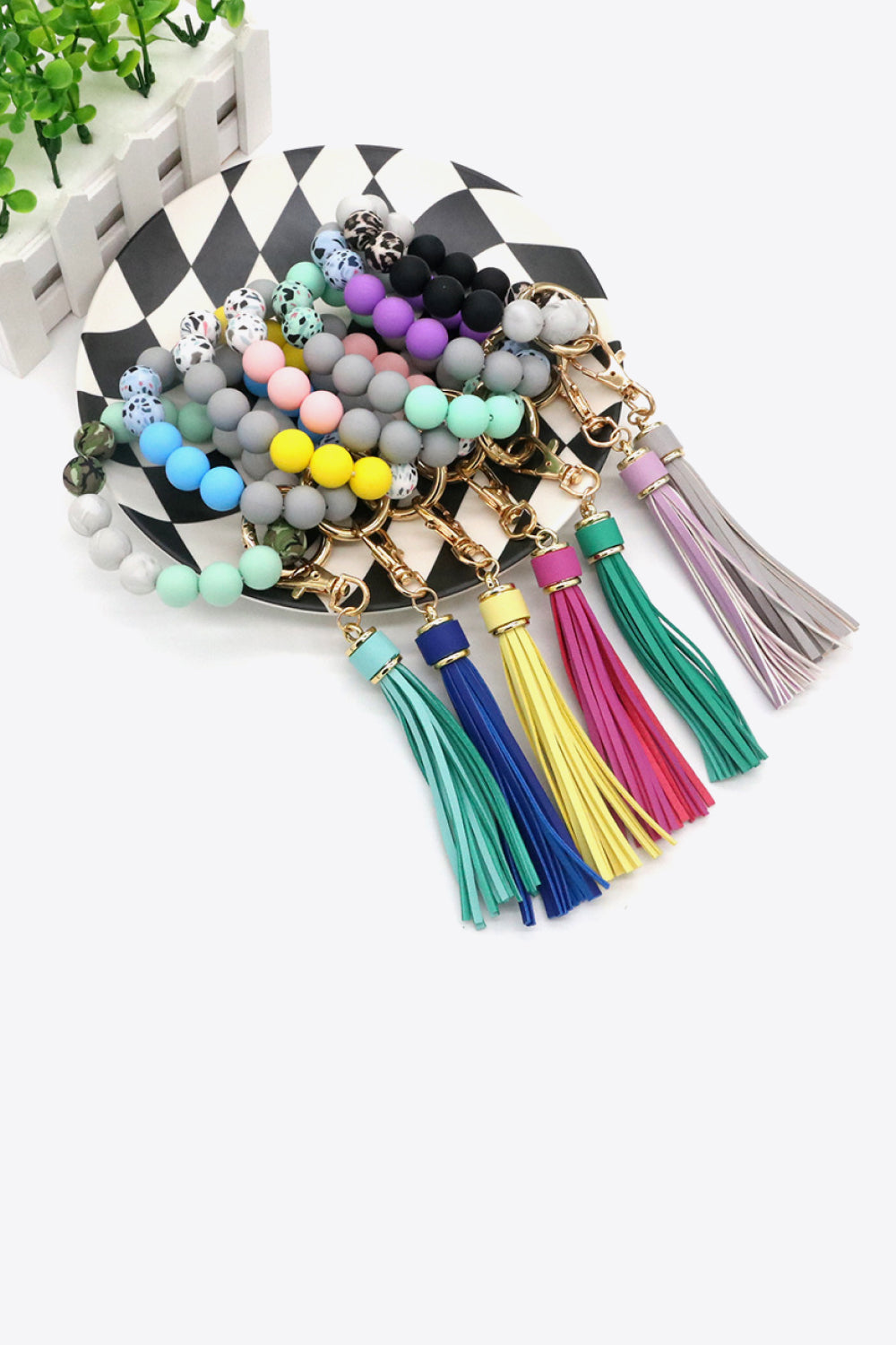 Trendsi Cupid Beauty Supplies Keychains Assorted 2-Pack Multicolored Beaded Tassel Keychain