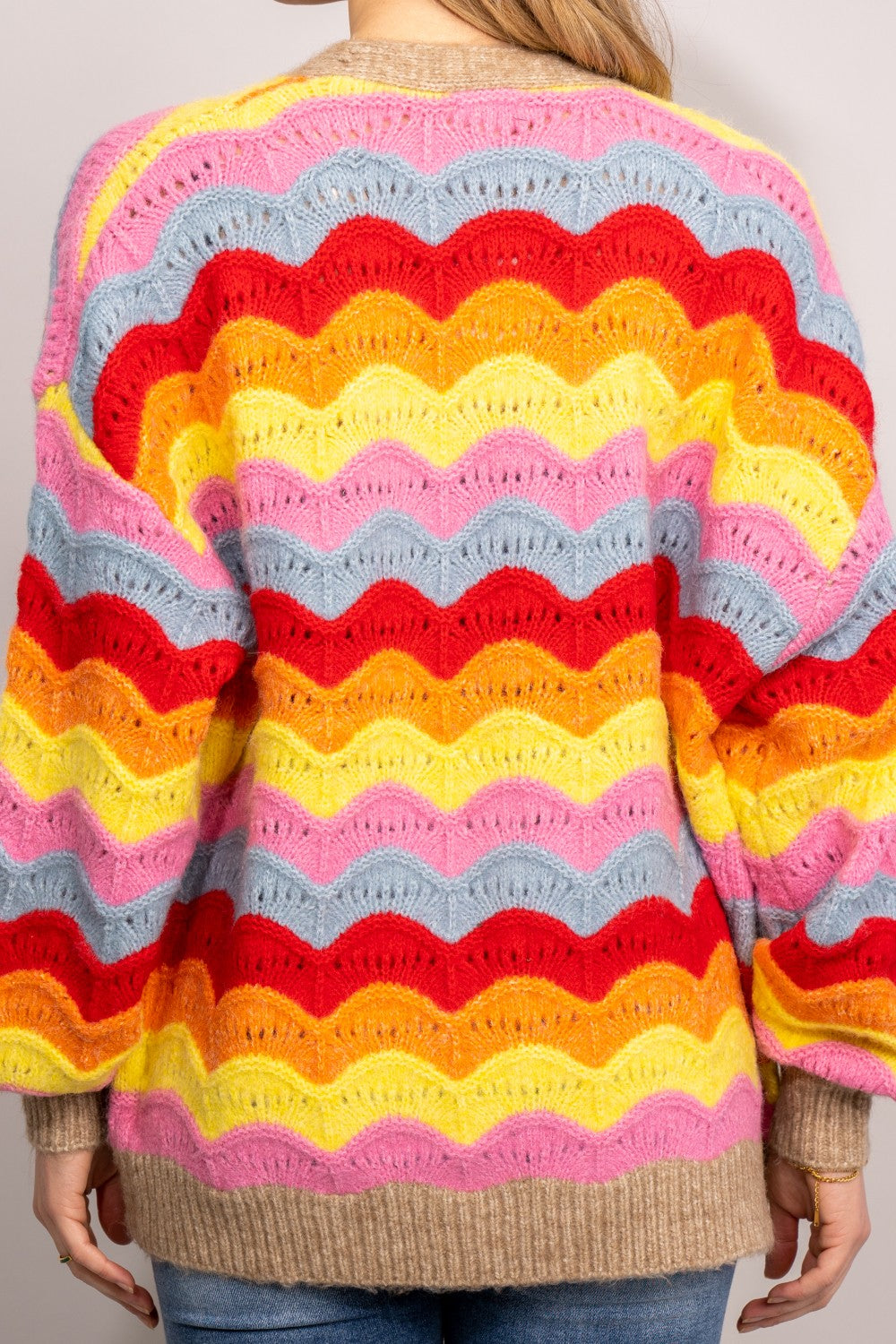 Trendsi Cupid Beauty Supplies Woman Cardigan ee:some Rainbow Stripe Dropped Shoulder Open Front Cardigan