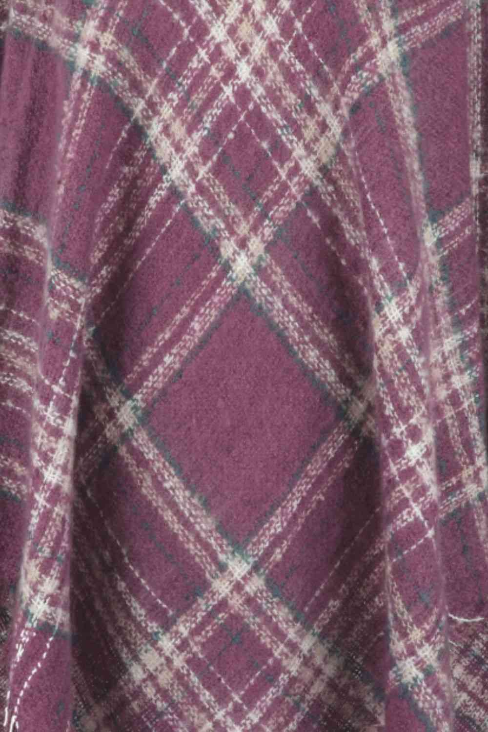 Plaid Turtleneck Poncho with Fringe Hem - Stylish Winter Fashion