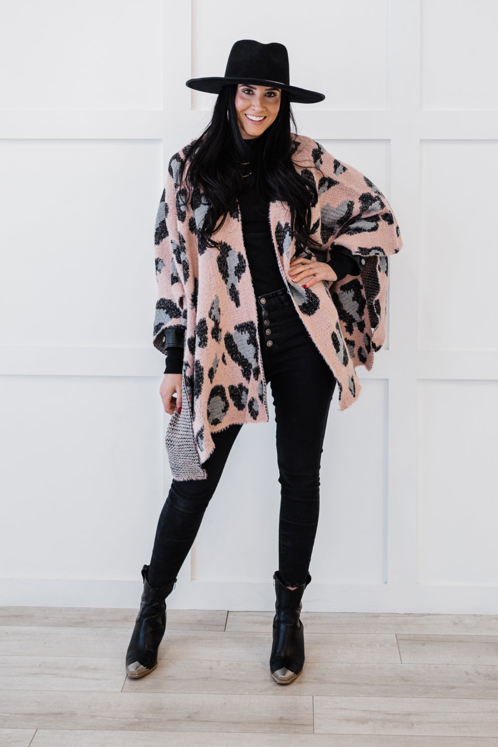 Justin Taylor Leopard Print Side Slit High-Low Cardigan - Cupid Beauty Supplies