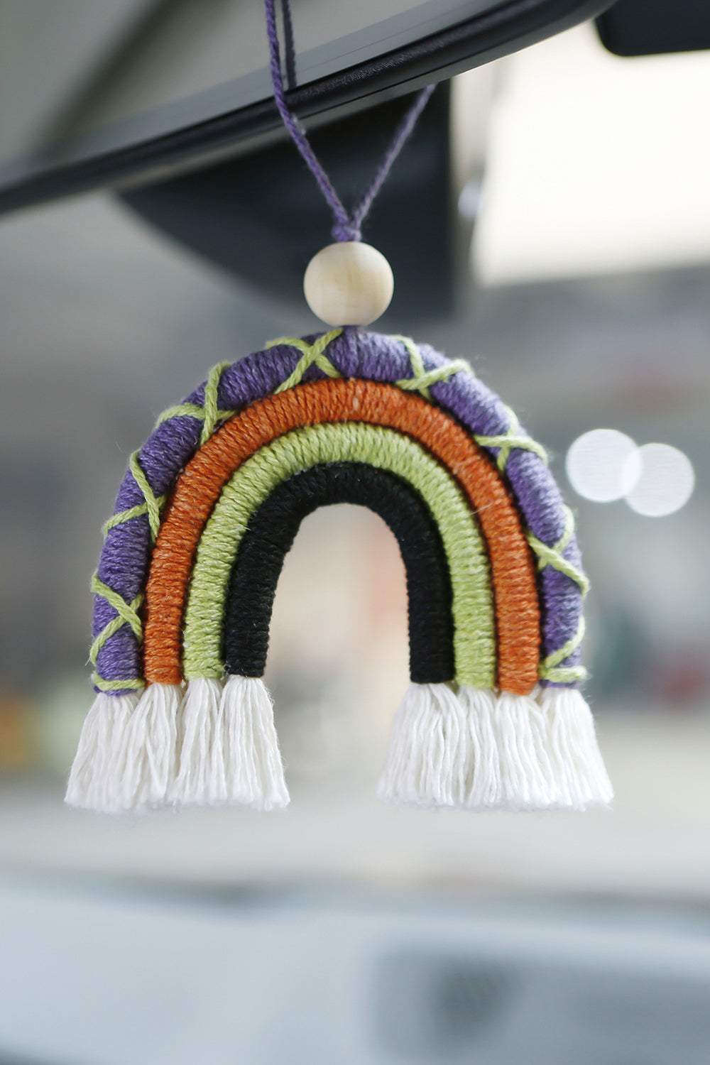 Trendsi Cupid Beauty Supplies Keychains Fringe Macrame Rainbow Shape Wood Bead Cotton Keychain