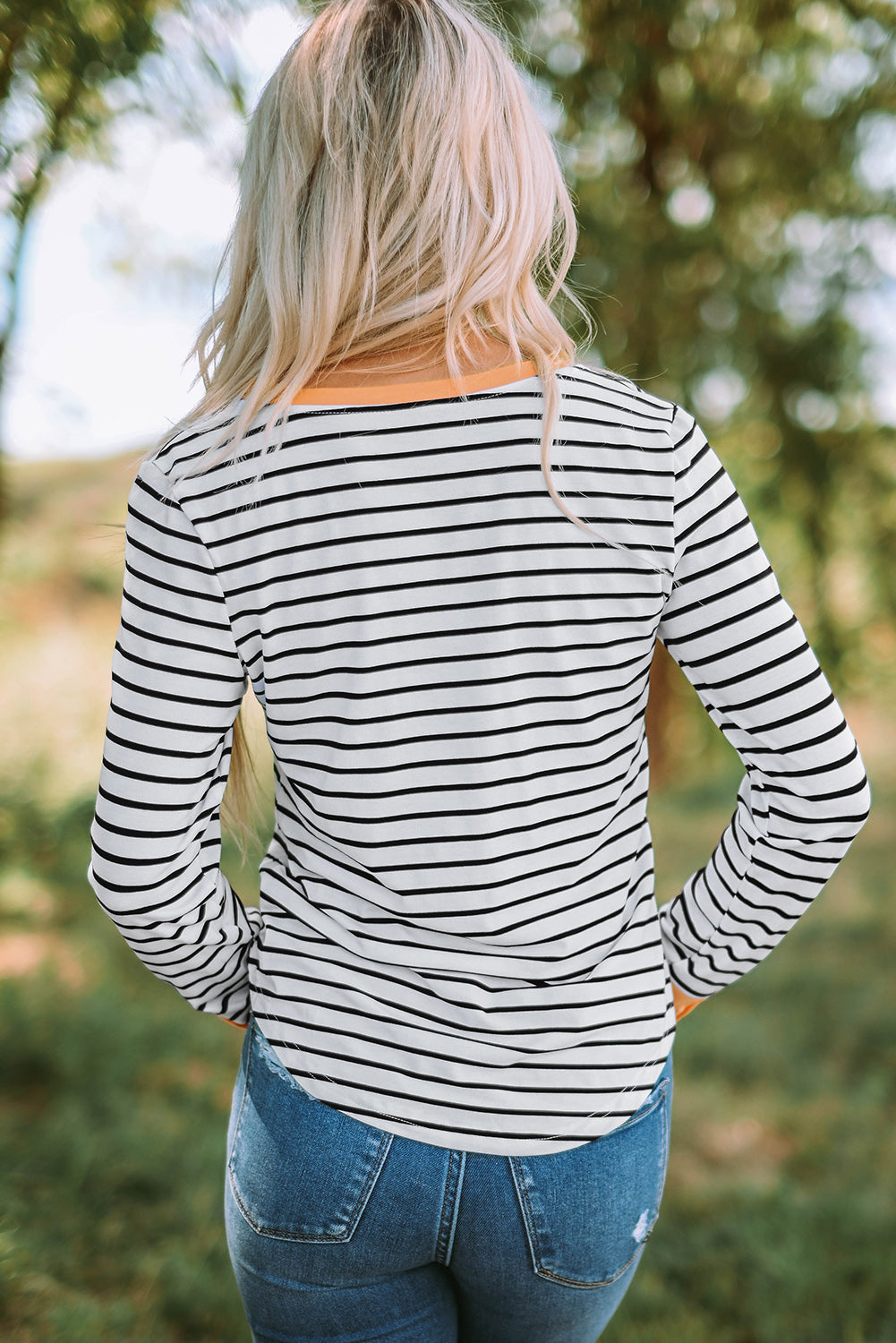 Trendsi Cupid Beauty Supplies Woman's T-Shirts Striped Contrast Trim Quarter Snap T-Shirt