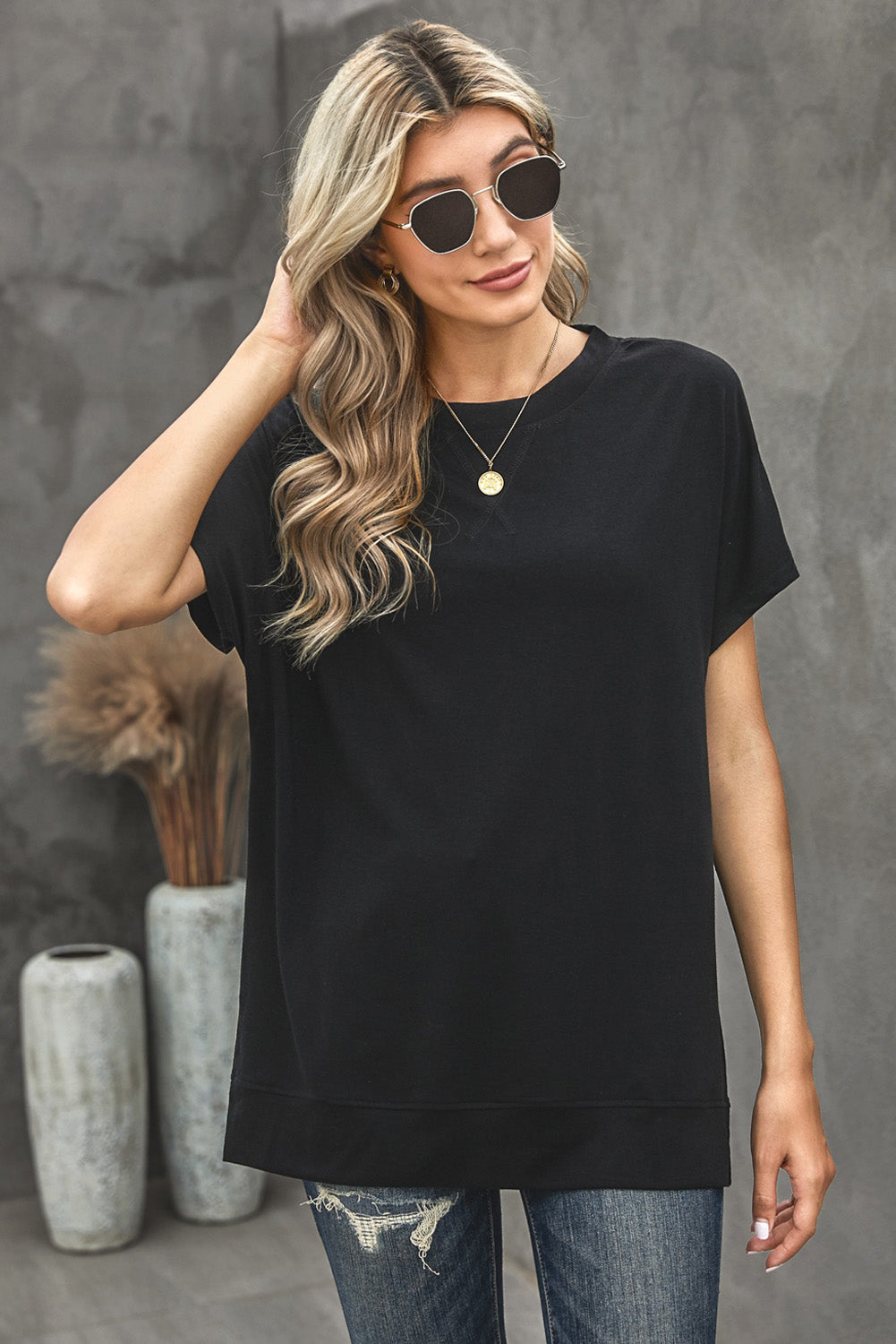 Trendsi Cupid Beauty Supplies Woman's T-Shirts Round Neck Short Sleeve Solid Color Tee