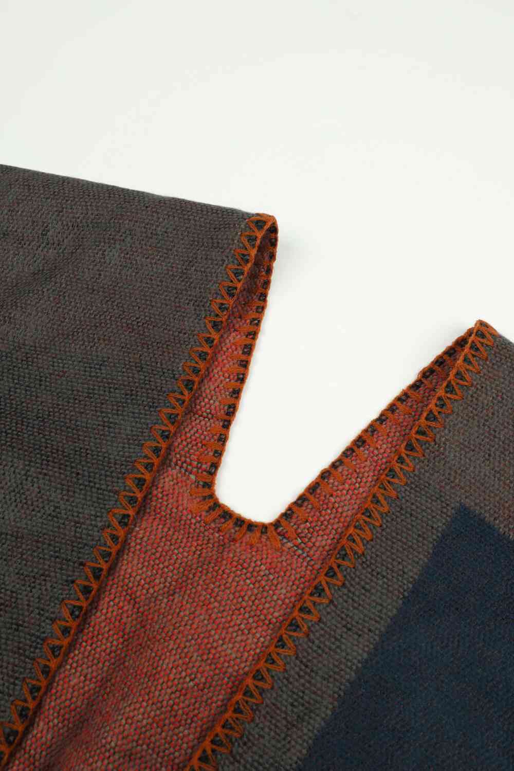 Open Front Color Block Poncho