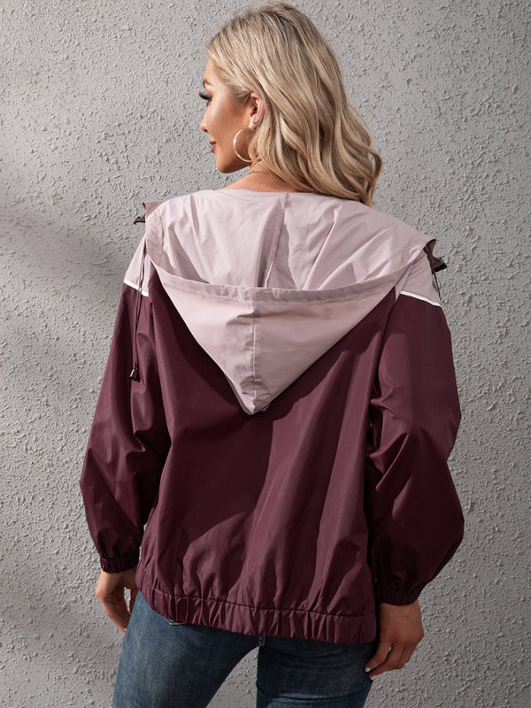 kakaclo Cupid Beauty Supplies Women's Hooded Casual Contrast Windbreaker Jacket