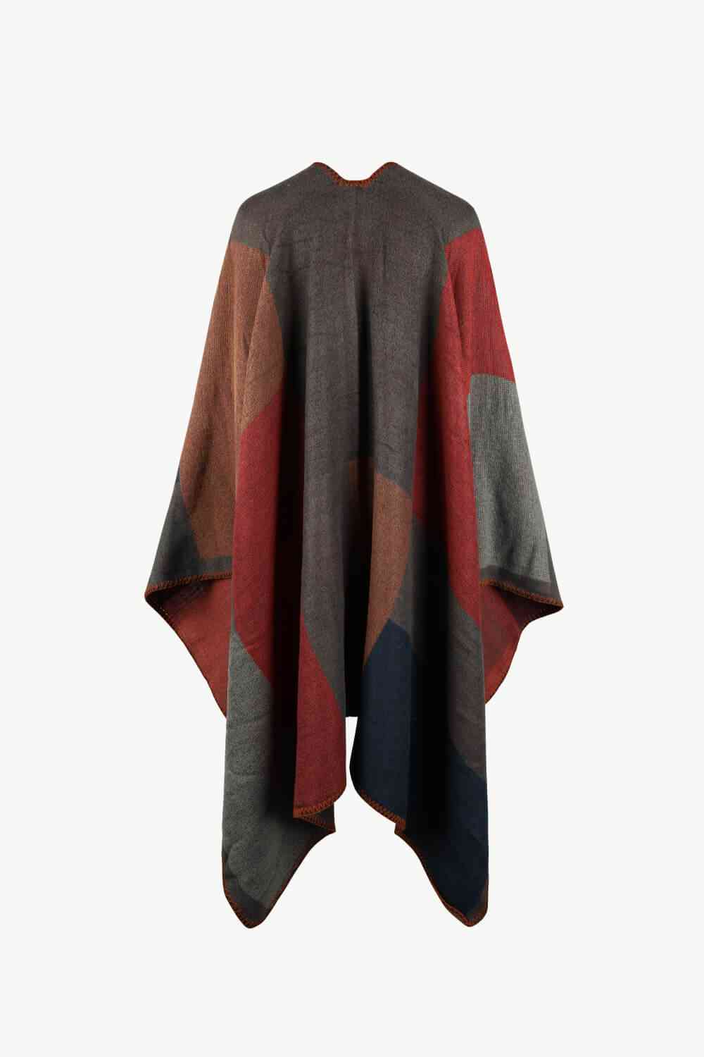 Open Front Color Block Poncho