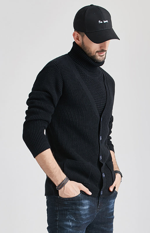 Men's Turtleneck Sweater Slim Thin Knit Cardigan
