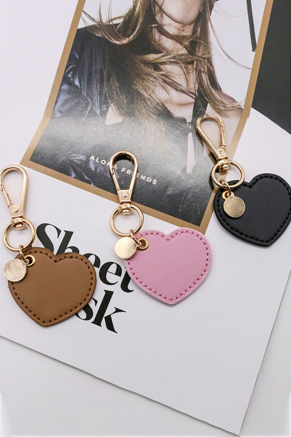 Trendsi Cupid Beauty Supplies Keychains Assorted 4-Pack Heart Shape PU Leather Keychain