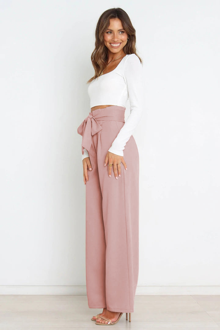 Trendsi Cupid Beauty Supplies Women Pants Tie Front Paperbag Wide Leg Pants