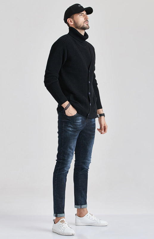 Men's Turtleneck Sweater Slim Thin Knit Cardigan