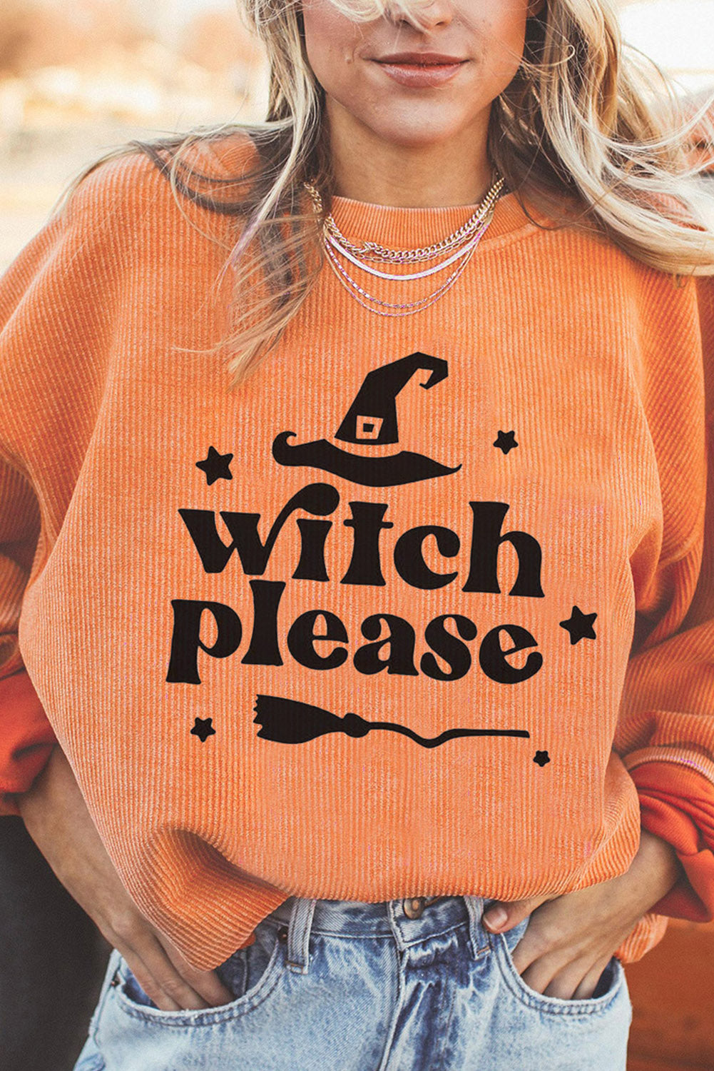 Halloweem WITCH PLEASE Graphic Dropped Shoulder Sweatshirt