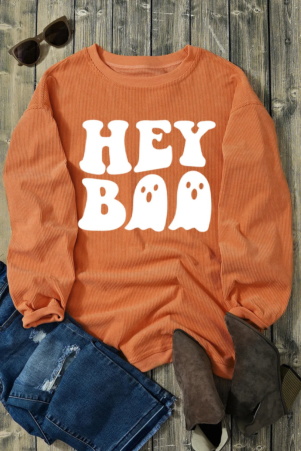 Graphic Print Round Neck Long Sleeve Sweatshirt - Spooky Casual Pullover