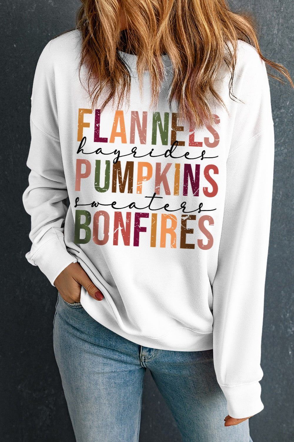 Letter Graphic Round Neck Long Sleeve Sweatshirt - Trendy Casual Wear