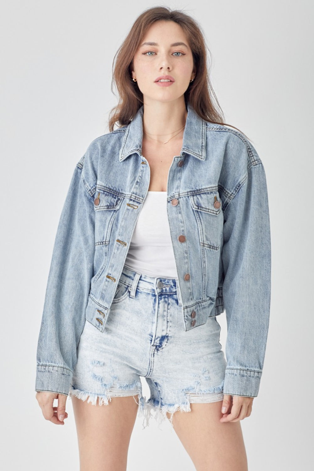 Women’s Cropped Denim Jacket, Button Down