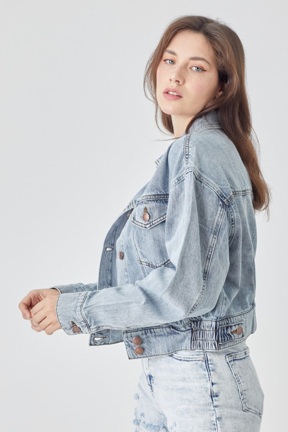 Women’s Cropped Denim Jacket, Button Down