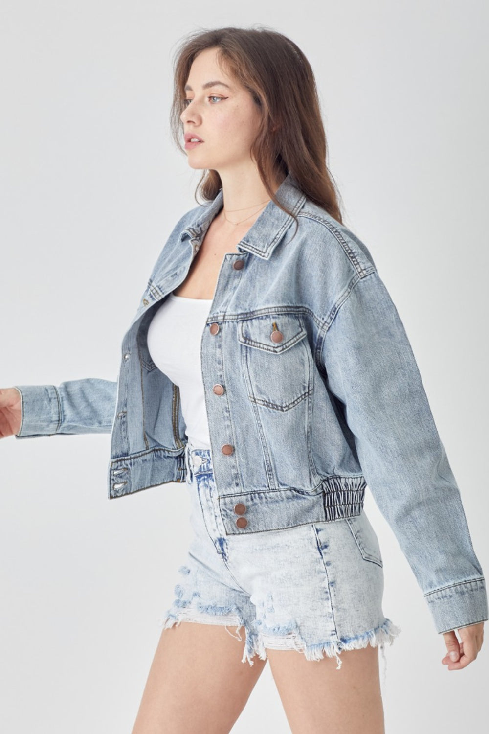 Women’s Cropped Denim Jacket, Button Down