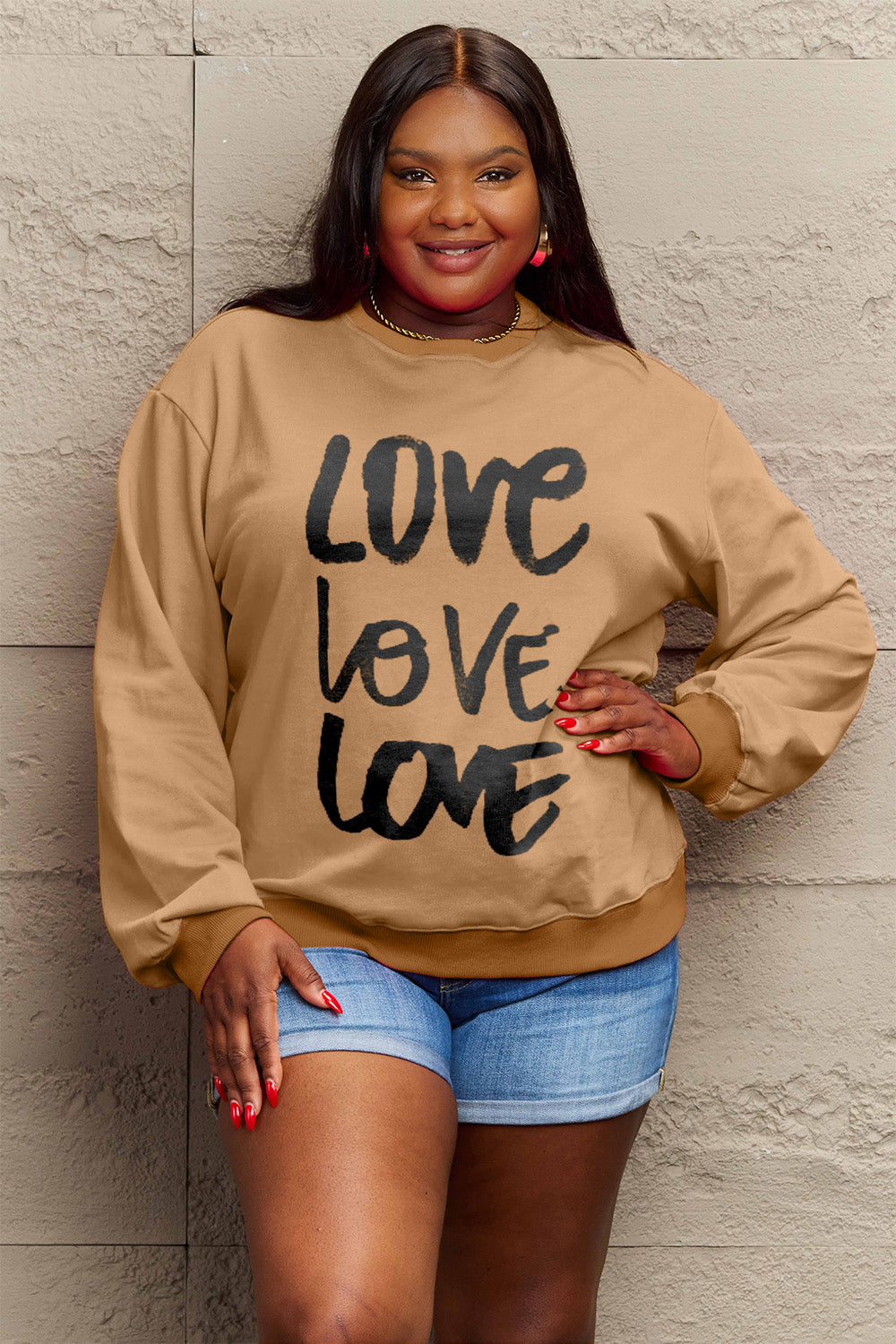 Simply Love Full Size LOVE Round Neck Sweatshirt