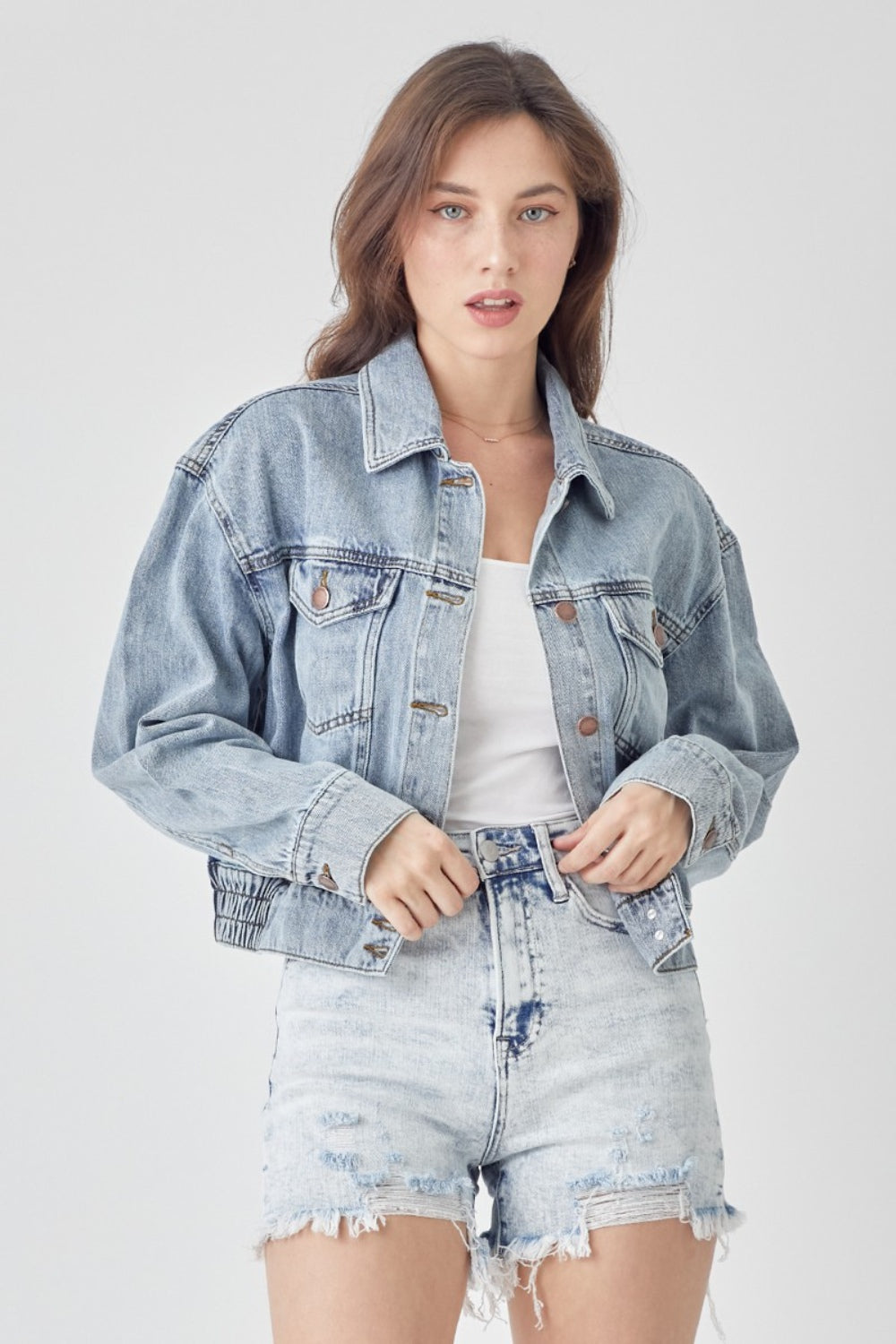 Women’s Cropped Denim Jacket, Button Down