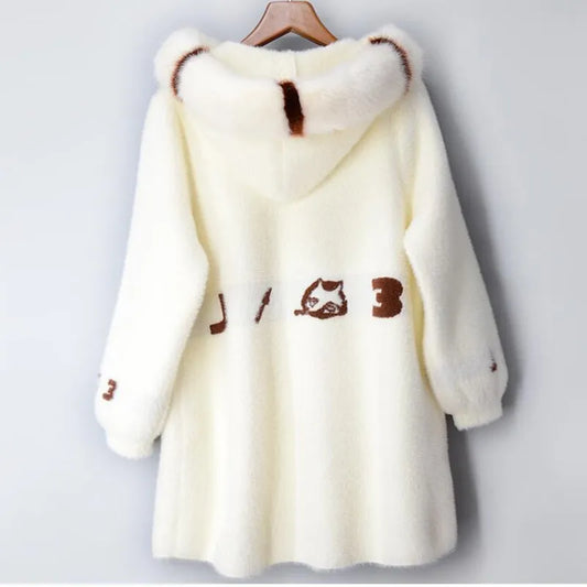 Cupid Beauty Supplies Cupid Beauty Supplies White / L size (52-60KG) Casual Loose Fit Women's Winter Mohair Hooded Cardigan