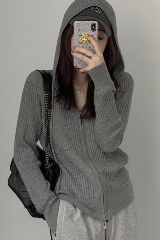 Wool Sweater Cardigan  Hoodie Women Tops  Cashmere Korean Fashion Knitted Long Sleeve  Zipper Vintage Cardigan