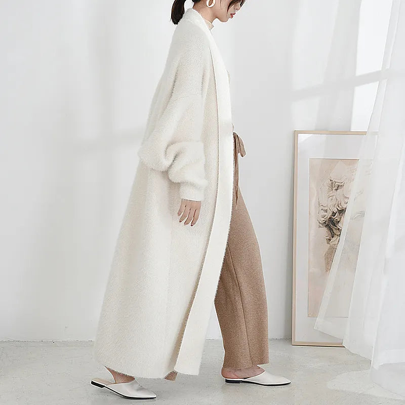 European Luxury Long Faux Mink Fur Cardigans for women 2023 fall Winter Women's cardigans fashion  sweaters