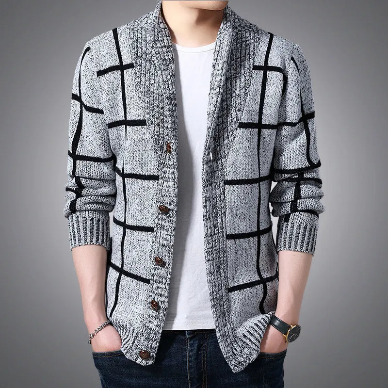 Men Autumn Knitted Sweater Coats Knitting Jumper Slim Fit Pull Homme Man Spring Sweater Men Plaid Cardigan