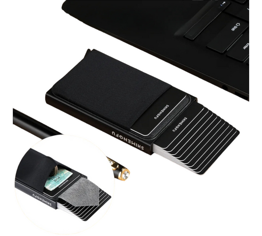 RFID Slim Aluminum Wallet with Elastic Back Pouch