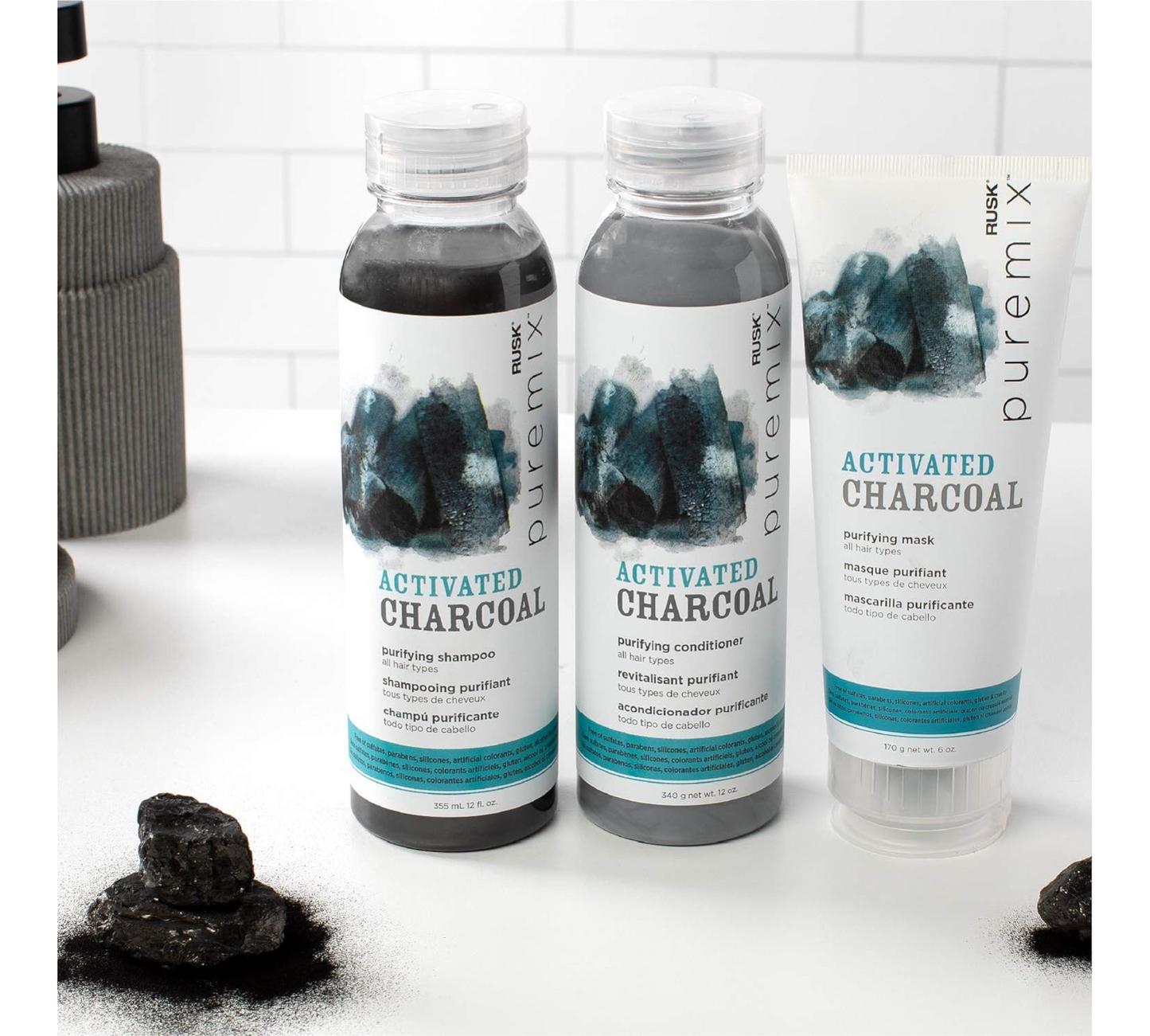 Rusk Puremix Activated Charcoal Purifying Shampoo, 12 oz