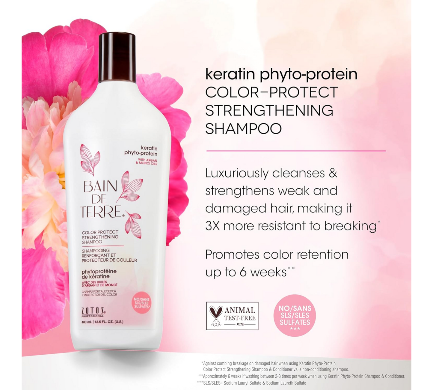 Bain De Terre Keratin Strengthening Shampoo, 1 Liter | Sulfate-Free Hair Repair