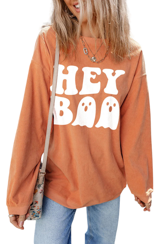 Graphic Print Round Neck Long Sleeve Sweatshirt - Spooky Casual Pullover