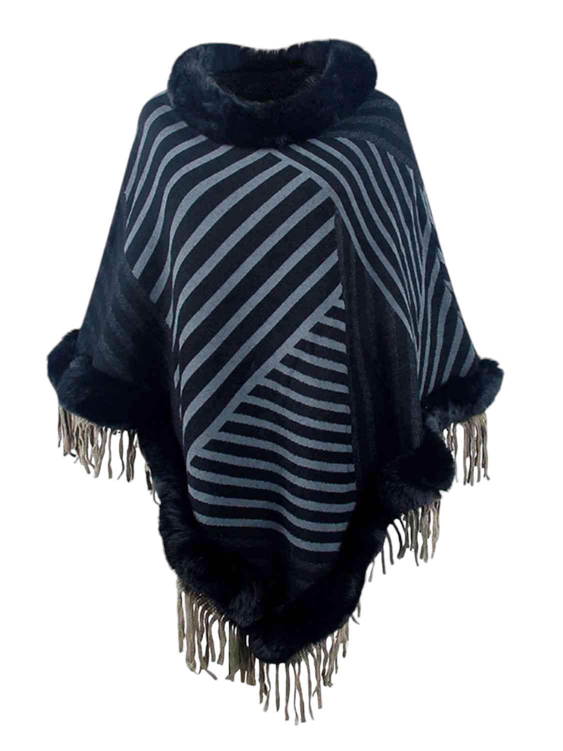 Striped Fringe Hem Poncho