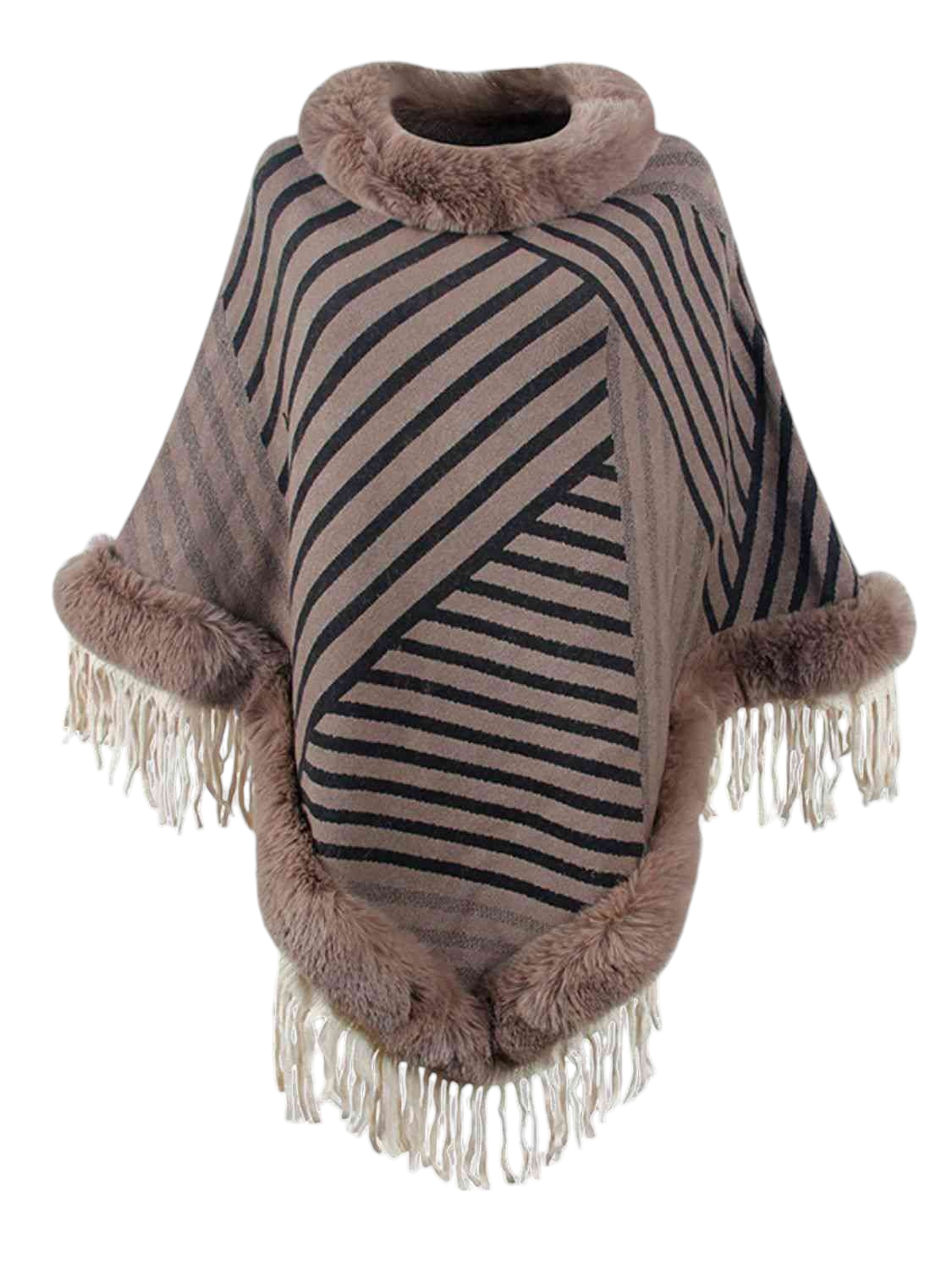 Striped Fringe Hem Poncho