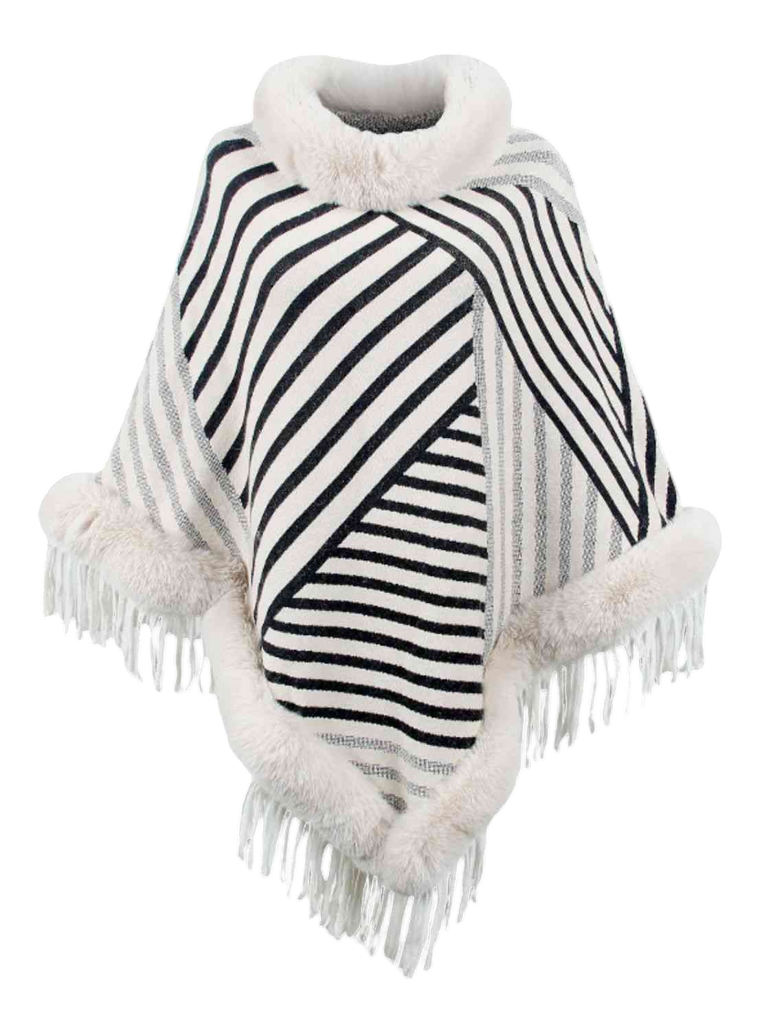 Striped Fringe Hem Poncho