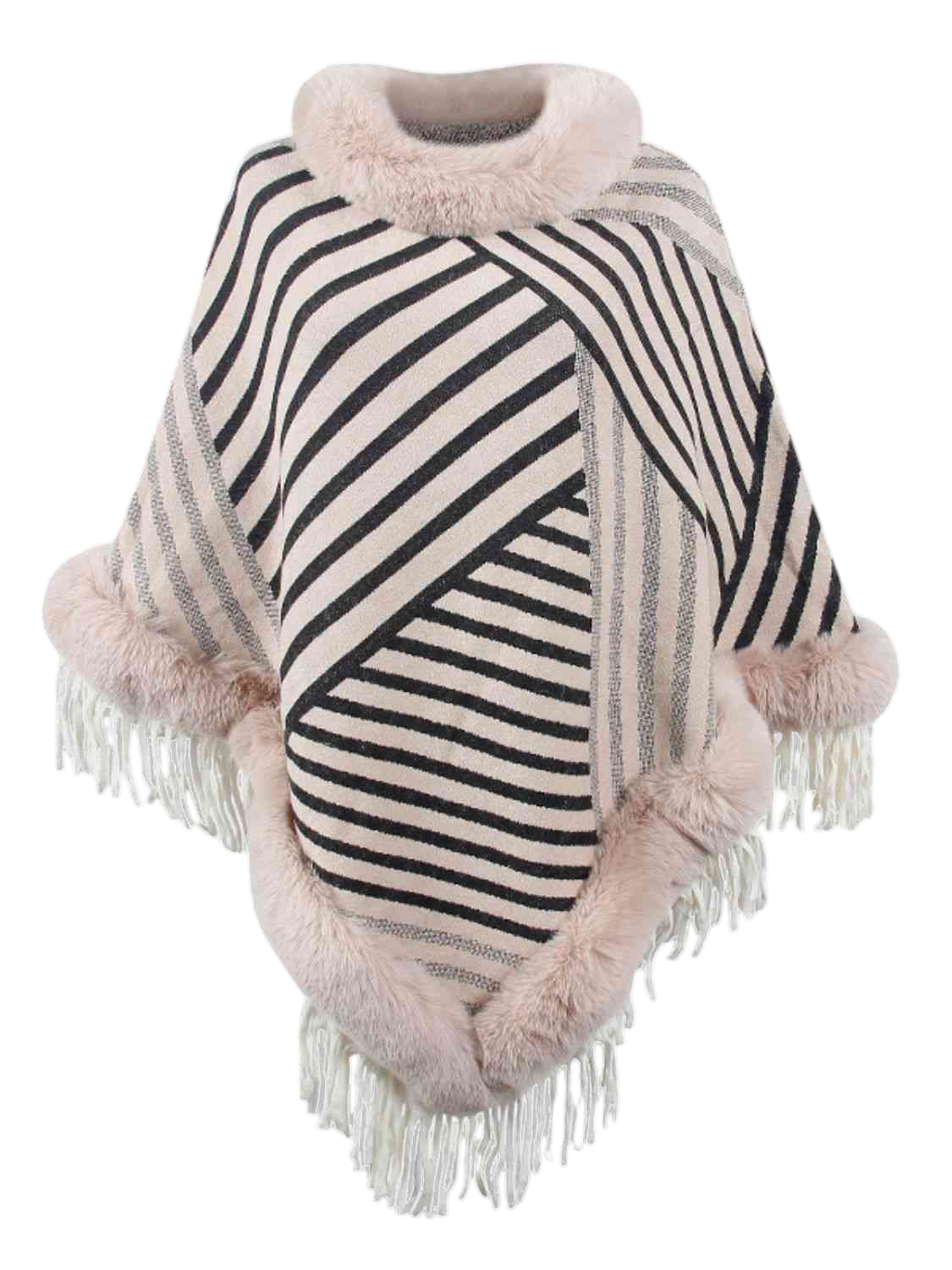 Striped Fringe Hem Poncho