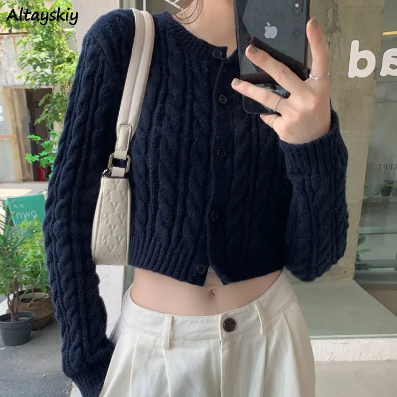 Cropped Cardigans Women Knitted Casual 5 Colors American Style Spring Cozy All-match Slim Hotsweet Vintage Fashion Streetwear