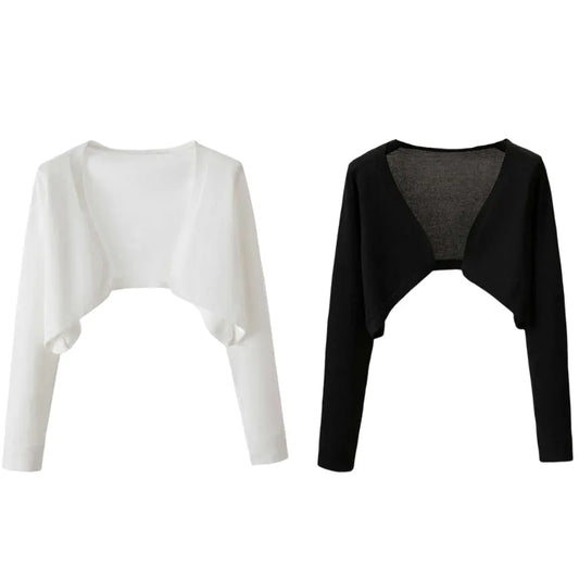 Women Elegant Cropped Long Sleeve Crop Top Mini Knitwear Lightweight Cardigans Shrugs Open Front Sweater Draped Cardigan