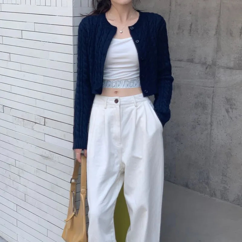 Cropped Cardigans Women Knitted Casual 5 Colors American Style Spring Cozy All-match Slim Hotsweet Vintage Fashion Streetwear