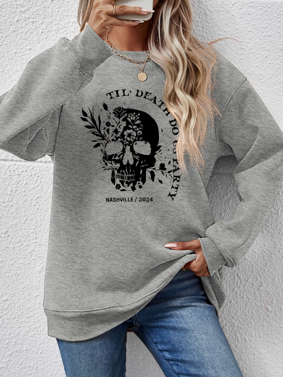 Graphic Round Neck Dropped Shoulder Sweatshirt