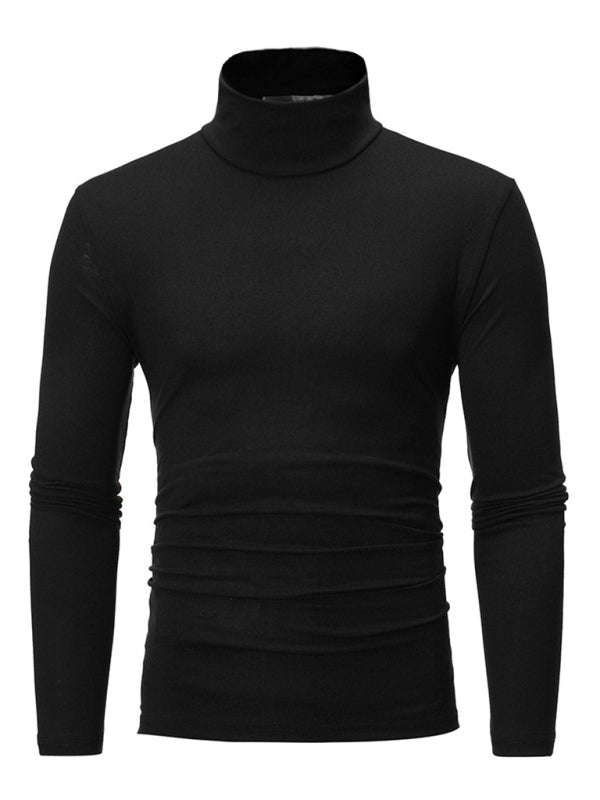 Men's Bottom Shirt Solid Color Casual High Collar Design Long Sleeve T-Shirt