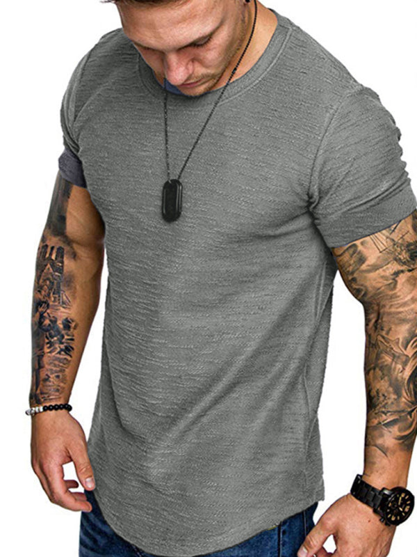 Men's Solid Color Bamboo Cotton Round Neck T-Shirt, Short-Sleeved